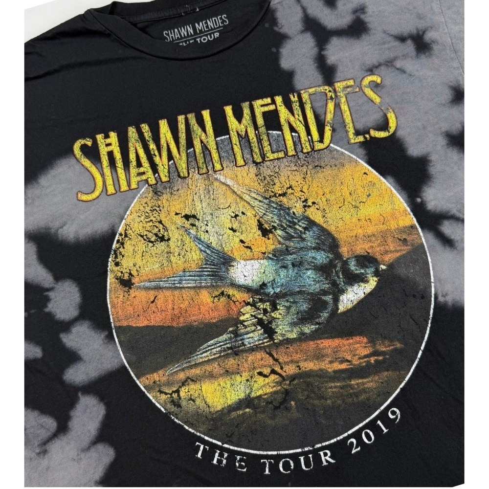 Shawn Mendes 2019 Tour T Shirt Unisex L Black Tie Dye Concert Band Tee